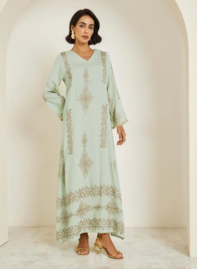 Amirah Women Green Embroidered A-Line Jalabiya